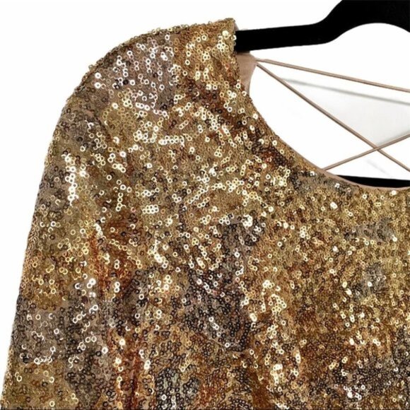Guess NWT LS Klara Gold Sequin Long Sleeve Dress - Picture 7 of 10